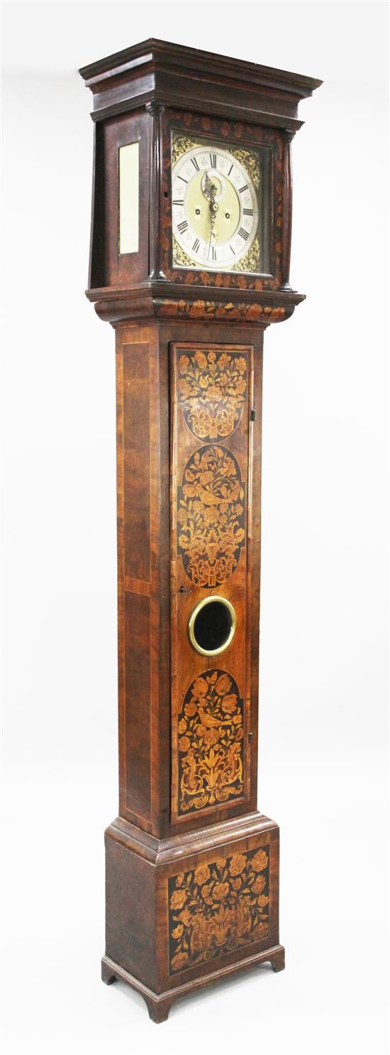 Robert Williamson of London. A William & Mary walnut and marquetry eight day longcase clock, 6ft 9in.